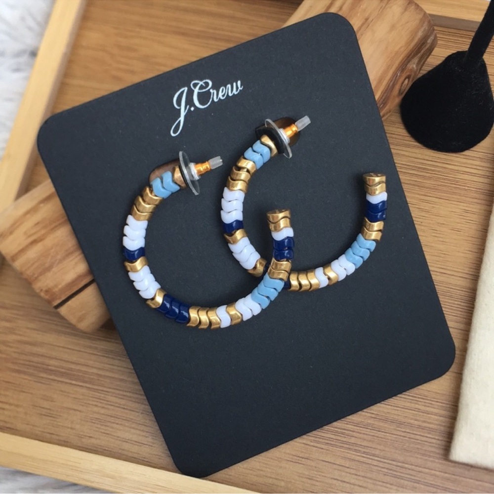 New J. Crew Zigzag Interlocking Bead Hoop Earrings